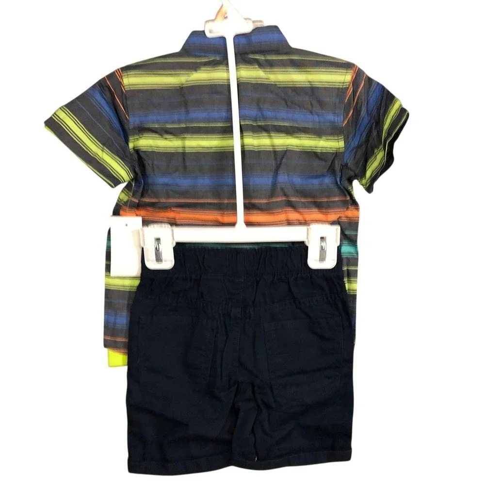 Koala Kids Boys 3 Piece Set Lime Popscicle Striped Shirt Navy Shorts Size‎ 2T